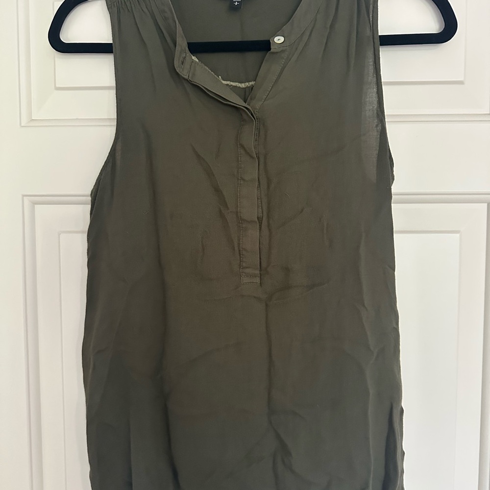 Express Green Sleeveless Tank Top with Mandarin Collar